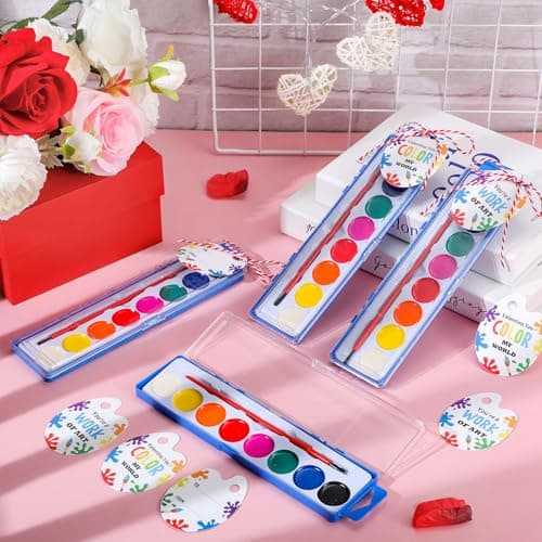 Sabary 12 Pack End of School Year Gift for Student Watercolor Paint Set Bulk with Card and Rope 8 Washable Watercolor Paint with Brush for Last Day of School Classroom Kid Art Party Favor (Round) — view 4