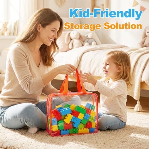 Etbndta 6 Pack Clear Toy Storage Bags with Zippers, Multi-Color Toy Organizer with Handles, Premium Plastic Toy Organizers and Storage for Building Blocks, Lego, puzzle, Crafts, Travel Essentials — view 4