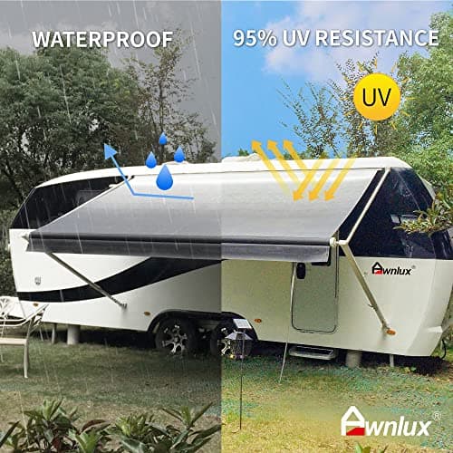 Awnlux White Manual Modular Retractable RV Awning Full Set Assemblies for RV, 5th Wheel, Travel Trailers, Toy Haulers, and Motorhome - RV Trailer Awning for Home or Camper - 16x8 Ft - Grey Fade