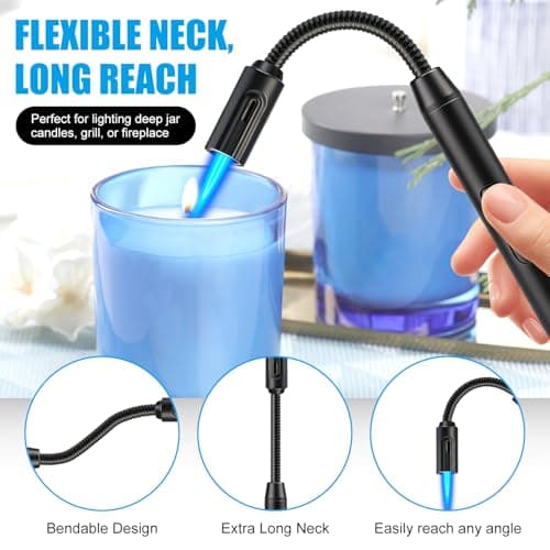 LcFun Torch Lighter Refillable Butane Lighters Long Stem with Visible Fuel Tank, Windproof Jet Flame Flexible Long Neck Lighter for Grill BBQ Fireplace (Butane Not Included) — view 2