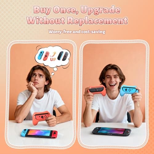 FASTSNAIL [Switch 1/2 Compatible] Grips for Nintendo Switch 2 /Switvh/OLED for Joy-Con 2, Wear-Resistant & Anti-Slip Controller Grips, Switch Controller Holder Accessories for Joycon 2 (Orange,Blue)