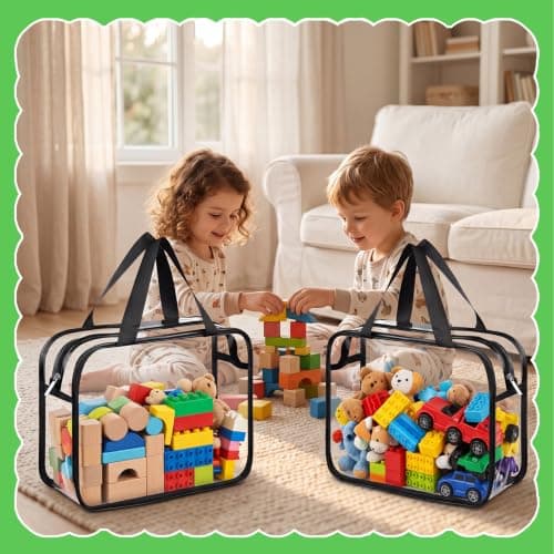 Dntorx Toy Storage Bags, Organization and Storage, 6 Pack Clear PVC Storage Organizers - Large Waterproof Zipper Bags with Handles for Kids Books, Puzzles, Blocks, Travel and Classroom