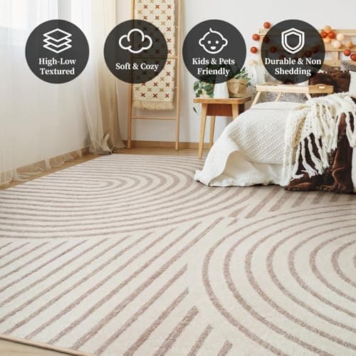 Area Rug 5x7 Rugs for Living Room Non Slip Soft Carpet Boho Machine Washable Rug Geometric Jacquard Textured Carpet for Bedroom Dining Room Nursery Office Living Room Rug -Beige