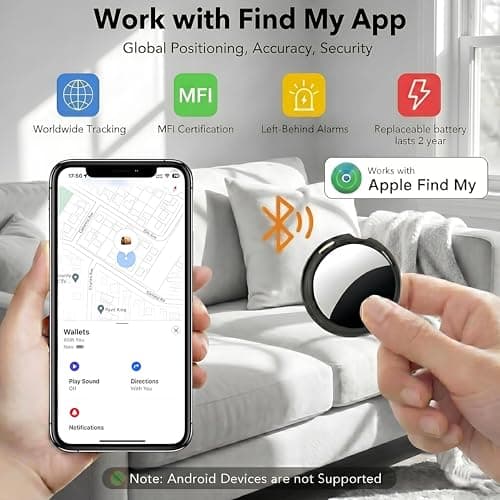 Air Tracker Tags-2 Pack[Apple MFi Certified]Work with Apple Find My(iOS Only)Bluetooth Smart Tag Item Finder Locator Global Tracking Waterproof 100dB Sound Replaceable Battery for Kids Key Car Wallet