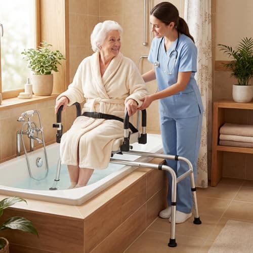 Giantex Sliding Shower Chair with Swivel Seat, Adjustable Height Tub Transfer Bench with Flip-Up Padded Armrests, Safety Belt, Wide Water-Draining Seat & Non-Slip Suction Feet for Seniors