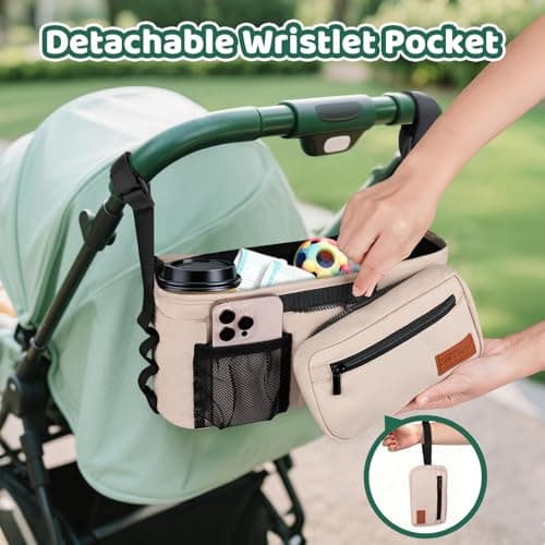 Guiseapue Universal Stroller Organizer with Cup Holder: Baby Essentials, Stroller Caddy with Shoulder Strap, Detachable Phone Bag, Stroller Accessories, New Moms Baby Gifts — view 2