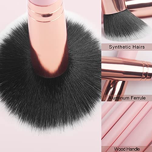 Real Perfection Makeup Brush Set 16 Pcs with 1 Eyebrow Razor Premium Synthetic Foundation Powder Concealers Eyeshadow Blush Makeup Brushes Make up Brushes Kit (Pink) — view 4
