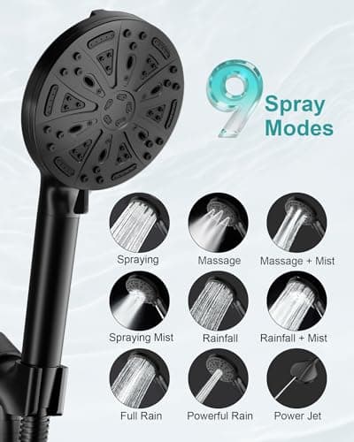 FunnyAir Filtered Handheld Shower Head, 9 Spray Modes High Pressure, 3 Replacement Filters Included, Hard Water Softener 20-Stage Filtration, Remove Chlorine, Relieve Dry Itchy Skin, 3 Filters-Black — view 5
