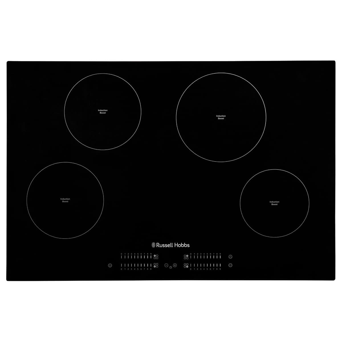 Russell Hobbs 77cm Induction Hob with 4 Cooking Zones, Slider Touch Control, 99-minute Timer, Boost Function, 9 Stage Power Levels, 7000W Power and Automatic Safety Off Switch in Black, RH77IH413B