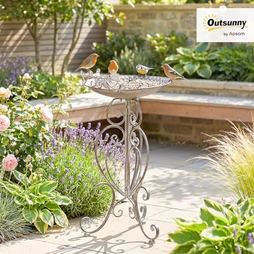 Outsunny 32" Tall Bird Bath with Bird Statues and Decorative Stand, Vintage Garden BirdBath Bowl Pedestal, Freestanding Bird Feeder for Garden Yard Patio, Brown