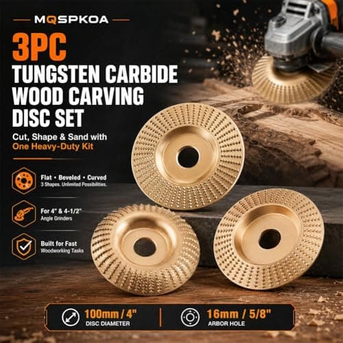 Tungsten Carbide Cutting Wheel, Angle Grinder Polishing Pad, 3PCS Heavy-Duty Wood Carving Disc Set for 4" & 4-1/2" Grinders, Woodworking Attachment for Cutting, Shaping, Sanding(3PCS*Mix)