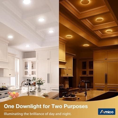 Amico 2 Pack 4 Inch 5CCT LED Recessed Ceiling Light with Night Light, 2700K/3000K/3500K/4000K/5000K Selectable Ultra-Thin Lighting, 10W=90W, 700LM, Dimmable Canless Wafer Downlight - ETL&FCC