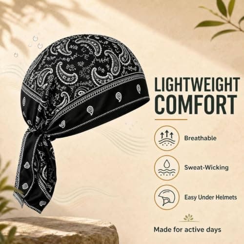 5 PCS Paisley Cooling Headscarf Cap Set, Stretchy Helmet Liner Bandana Cap, Breathable Sweat Wicking Head Wrap Hat, Lightweight Stretch Bandana Beanie for Cycling, Running, Motorcycle Helmet Liner — view 5