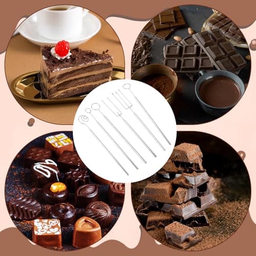 6pcs Chocolate Dipping Tools Set, Stainless Steel Candy Fondue Forks Sticks with Slotted Spoons Cake Decorating Tools Accessories Kit for Truffles Dessert Candy Making Cooking Baking Supplies — view 4