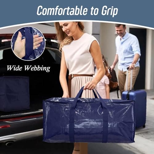 6 Pack Extra Heavy Duty Large Moving Bags with Strong Zipper & Comfortable Handles, Sturdy & Durable Clothes Storage Bags Totes Bins, Blue Packing Moving Boxes for College Supplies, Dark Blue — view 5