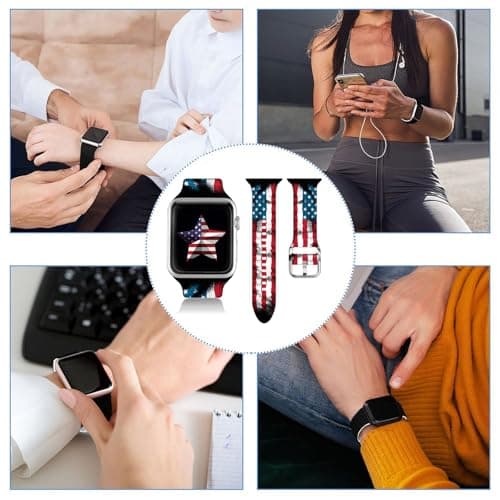 Compatible with American Flag Watch Bands for Women Men 38/40/41/42/44/45/46/49mm, Silicone Sport Replacement Wristband Strap for IWatch Series 11 10 9 Ultra 8 7 6 5 4 3 2 1 SE.44/45/46/49/42mm(Series 3 2 1).Vintage American Flag — view 2