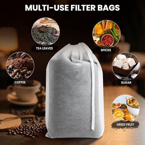 URCYLA Cold Brew Bags, 100 Count Brew Coffee Filter Bags, 6 * 8 Inch Fine Mesh Drawstring Pouches, Fits Mason Jars & French Press, Ideal for Tea, Herbs & Spices — view 4