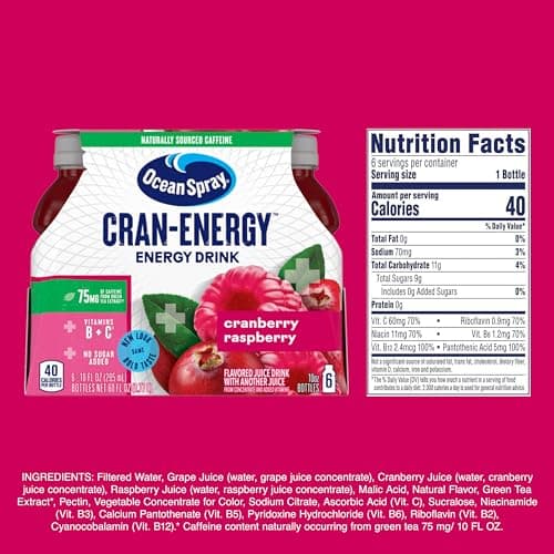 Ocean Spray® Cran-Energy™ Cranberry Raspberry Juice Drinks, 10 Fl Oz Bottles, 6 Count (Pack of 1)