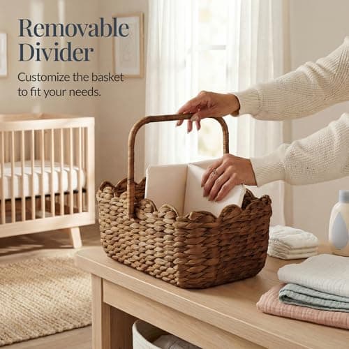 Best Choice Products Baby Diaper Caddy Organizer, Large Portable Handmade Nursery Basket w/Removable Divider & Handles, Handwoven Changing Table Storage Bin for Nursery Organization - Chestnut — view 5