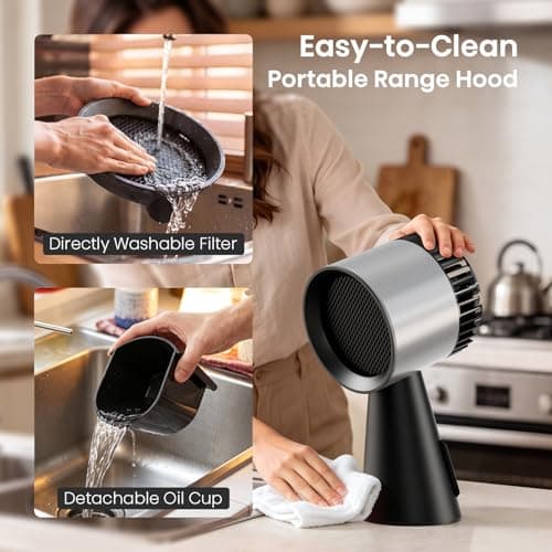 Portable Range Hood, Desktop Portable Kitchen Exhaust Fan, Detachable Aluminum Grease Filter, Large Oil Collection Cup, Low Noise, 3 Speed Portable Exhaust Fan for Cooking, Indoor Hot Pot, and BBQ — view 5