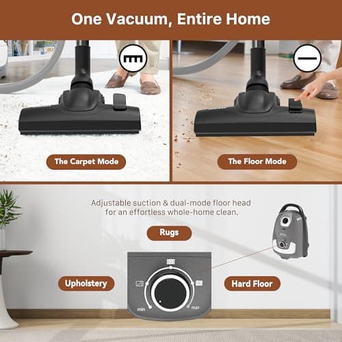 Akitas C11 Bagged Canister Vacuum Cleaner, Light Weight HEPA Filtration, 33ft Cleaning Radius with Retractable Cord, Ideal for Hard Floors & Low-Pile Carpet Extra Floor Brush — view 3