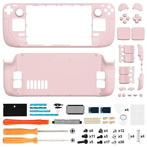 eXtremeRate Cherry Blossoms Pink Custom Faceplate Back Plate Shell for Steam Deck, Handheld Console Replacement Housing Case, DIY Full Set Shell with Buttons for Steam Deck LCD - Console Without