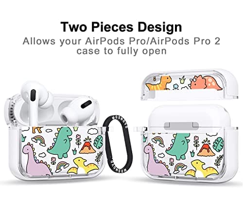 MOSNOVO for Airpods Pro & Airpods Pro 2 Case, Protective Clear Case with Shockproof Dual Layer Hard Luxe Metal Ring Designed for Airpods Pro 2 Generation - Dinosaur Land