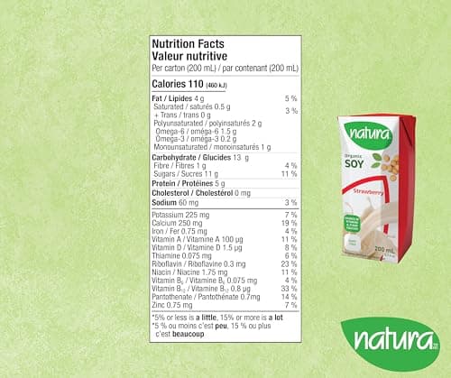 NATURA Mini Fortified Soy Milk - Strawberry - Organic & Gluten Free - Dairy Free - Vegan - Shelf Stable - Plant Based Beverage - Non-GMO - Perfect for Lunch Boxes - Made in Canada | 200ml (Pack of 3)