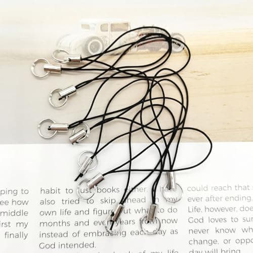 Medsuo 100pcs Replacement Straps with Split Ring, Cell Phone Charm Straps, Phone Charm Lanyard Split Ring Strap Lariat for Hanging DIY Phone Charms, USB Flash Drive Keychain (Black) — view 5