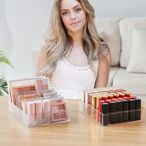 WECHENG Clear Plastic Acrylic Makeup Organizer for Makeup Palette Organizer, 7 Slots Cosmetic Organizer for Vanity Countertop & Drawer, Holder for Eyeshadow Palettes, Blushes, Lipstick — view 5
