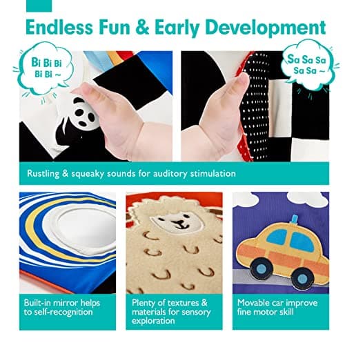 hahaland Baby Toys 0-6 Months - High Contrast Newborn Toys - Baby Tummy Time Books 0-6 Months with Crinkle, Squeaky Sounds, Touch Feel, Visual Stimulation — view 4