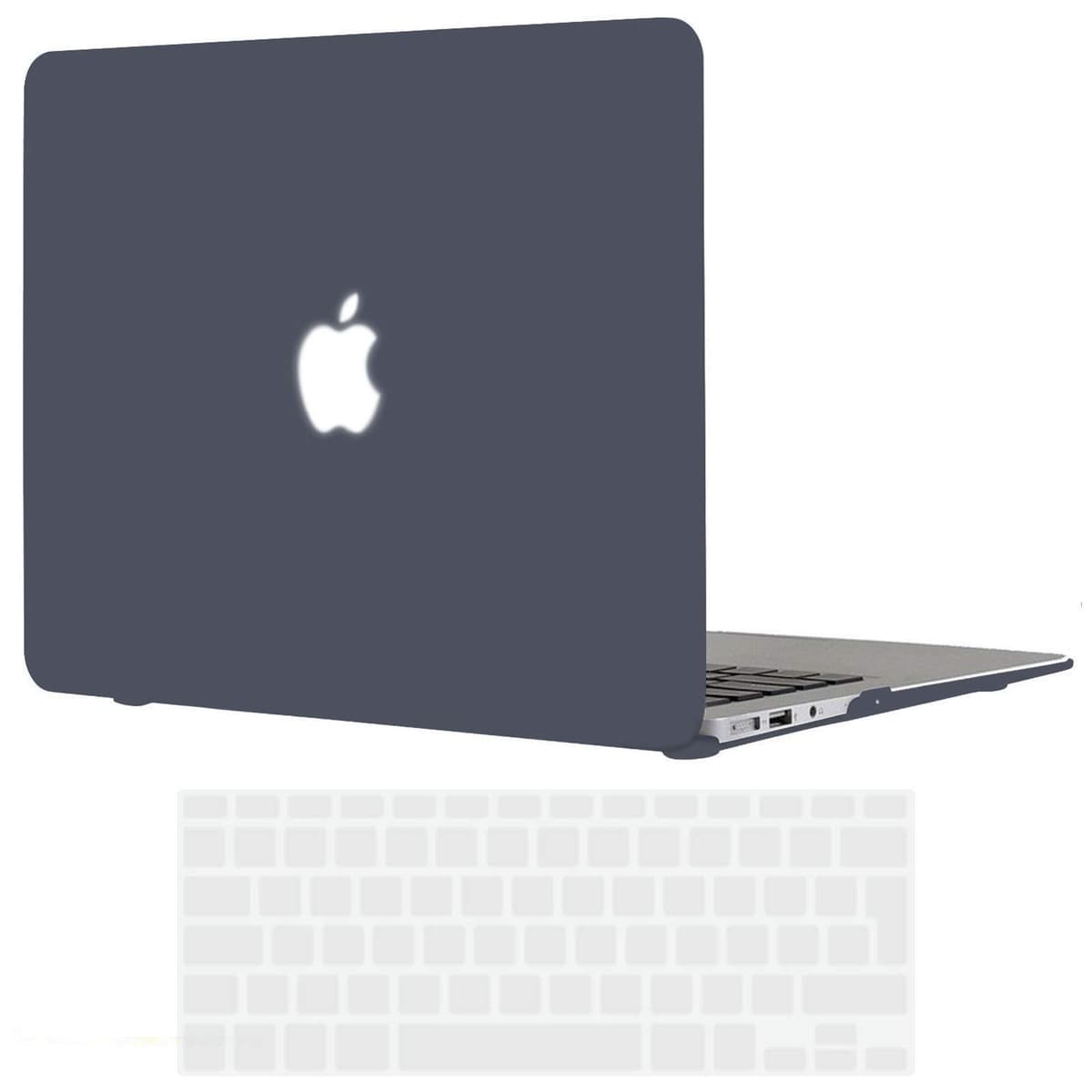 TECOOL Funda Compatible con MacBook Air 13,3 Pulgadas 2010-2017 (A1466 A1369), Carcasa de Plástico Ultrafina y Cubierta de Teclado en UE, Gris-Negro