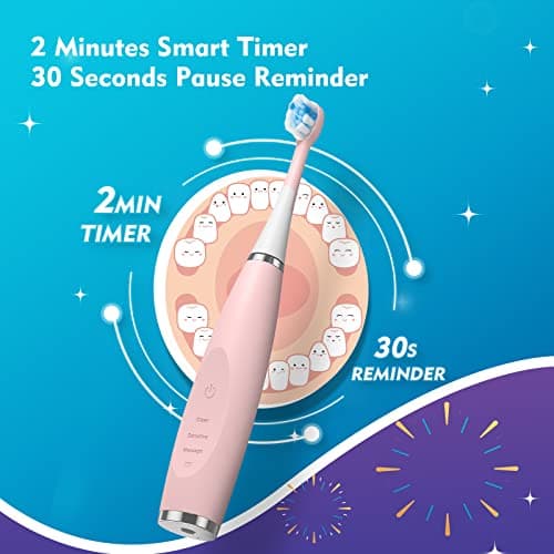 FUMEIKANG Kids Electric Toothbrushes 2 Pack Sonic Rechargeable Tooth Brush Gifts for Boys and Girls 3 4 5 6 7 8 9 10 11 12 (Purple+Pink)