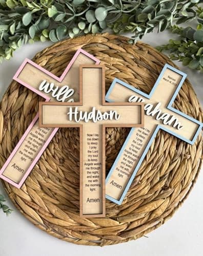 WEIYOUDP Personalized Wooden Baptism Cross,Custom Kid Name Cross,Baby Shower,Nursery Easter Decor,Baptism Gift,First Christening Gift for Girls and Boys