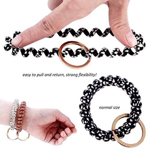 BIHRTC Pack of 6 Stretchy Keychain Plastic Coil Stretch Wristband Bracelet Wrist Coil Key Ring Wrist Coil Wrist Keychain Colorful Stretch Key Chain for Gym Pool ID Badge Sauna — view 3