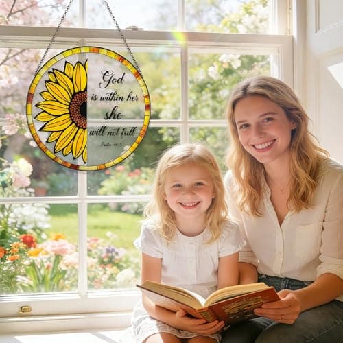 GudaAphrmix Stained Glass Suncatcher - 9.8in Sunflower Bible Verse Window Hanging for Women Housewarming Gift — view 4
