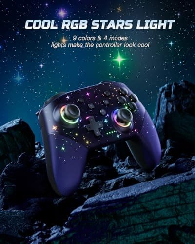 Voyee Switch Controller, LED Star Wireless Pro Controllers Compatible with Switch 2/Lite/OLED, Multi-Platform Windows PC with 9 Colors RGB Lights/Programmabele/Vibration/Turbo/Wakeup