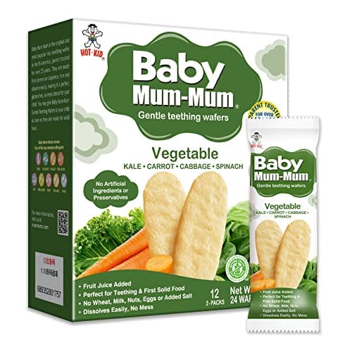 Want-Want Baby Mum-Mum Rice Rusks, Vegetable, Gluten Free, Allergen Free, Non-GMO, Rice Teether Cookie for Teething Infants, 50gms, 24 Rusks per box - Case pack of 6