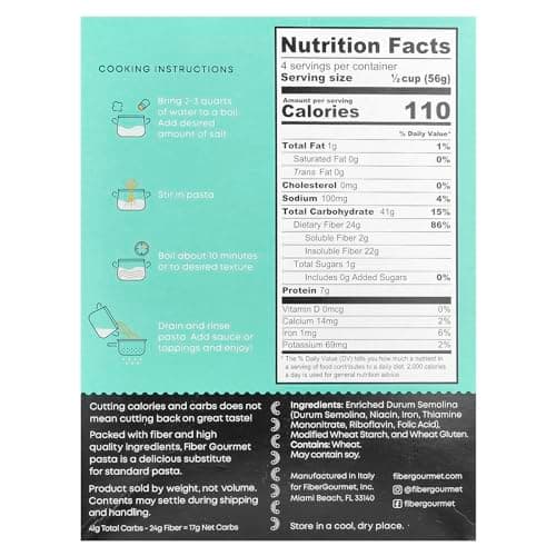 Fiber Gourmet Light Elbows Pasta, Low Calorie, High Fibre, Kosher, Non-GMO, Vegan, 227g