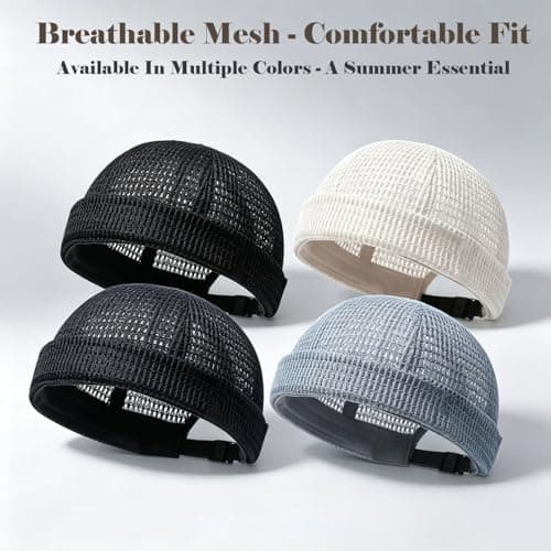 2 Pack Men's Breathable Brimless Hat Summer Style Mesh Tang, Adjustable Cap Docker Beanie, Breathable Mesh Cap (Mix-J)