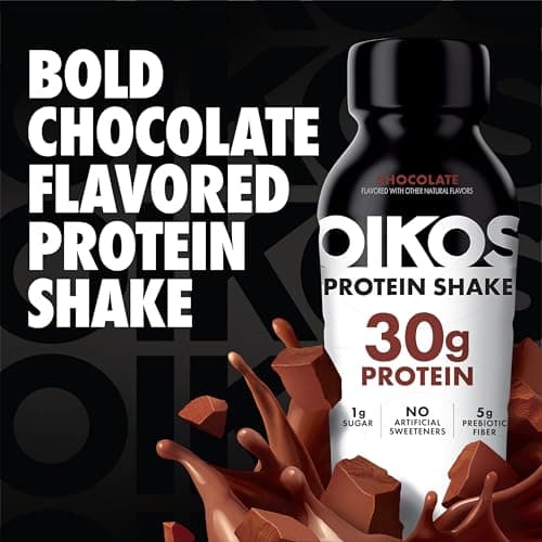 Oikos Protein Shake, Chocolate, 30g High Protein Drinks, Shelf Stable, Ready to Drink, 5g Prebiotic Fiber, 12 fl oz Bottle, 12 Count​ — view 2