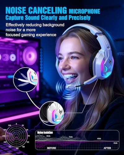BENGOO Gaming Headset for Xbox Series X|S Xbox One PS5 PS4 PC Switch Mac, Wired Over Ear Headphones with 7.1 Surround Sound, 50mm Drivers, Noise Cancelling Mic, RGB Lighting, Memory Foam Earcups — view 3