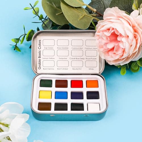 Grabie Pocket Watercolor Set of 12, Travel Watercolor Paint Set, Watercolor Paints, Art Supplies for Painting, Great Watercolor Set for Artists, Amateur Hobbyists and Painting (Essential Color) — view 4