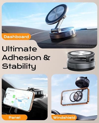 Phone Holder Car for Magsafe, [Military-Grade Metal 80+LBS Hyper Suction & 4400gf Magnetic] 360° Adjustable Car Phone Holder Mount Car Accessories for iPhone 17 16 15 14 Series and Android