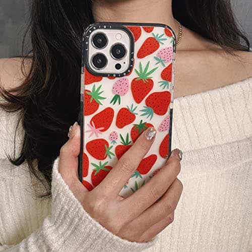 LOLAGIGI for iPhone 15 Case for Women, Cute Pink Strawberry Fruit Print Girly Design Kawaii Aesthetic Cartoon Pattern for Girls Teens Soft TPU Case Cover for iPhone 15 (6.1")