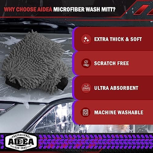 AIDEA Car Wash Mitt Microfiber, 1PK, Car Wash Brush, Grey, 7.12''X10.14'' — view 2