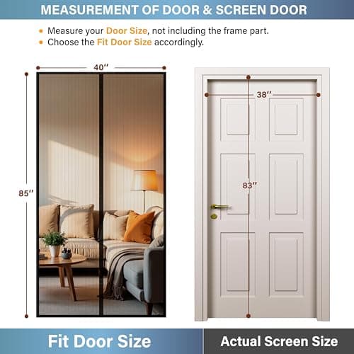 Magnetic Screen Door -Fit Door Size 34.0 x 78.0'' Retractable Screen Door Mesh for Front Door or Sliding Door, Pet & Kid Friendly, Hands-Free Closure Keeps Bugs Out & Lets Breeze in, Stripe Black