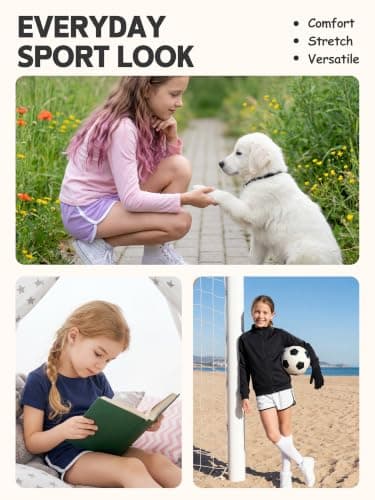 KIDDORY 5 Pack Girls Cotton Active Shorts Toddler Summer Shorts Multipack Soft Stretchy Sport Shorts (US, Age, 14 Years, 16 Years, 5, Black, Navy Blue, Off-White, Rose Red, Light Purple)