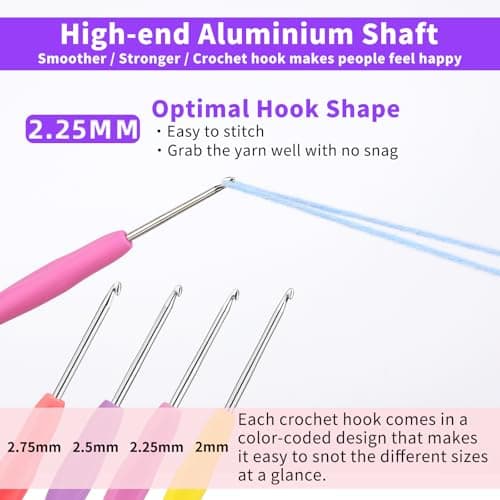 Iuuidu 4PCS Crochet Hooks, 2.0/2.25/2.5/2.75mm Ergonomic Handle Small Crochet Hooks for Arthritic Hands, Smooth and Extra Long Crochet Needles for Beginners, Knitting Needles for Beginner Handmade DIY — view 2