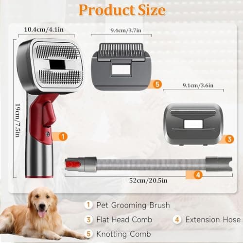 2-in-1 Pet Grooming Kit – Compatible with Dyson V7 V8 V10 V11 V15 Gen5, Dog Hair Vacuum Attachment, Self-Cleaning Brush Removes Hair, Dander & Undercoat, Extended Hose & Trigger Lock